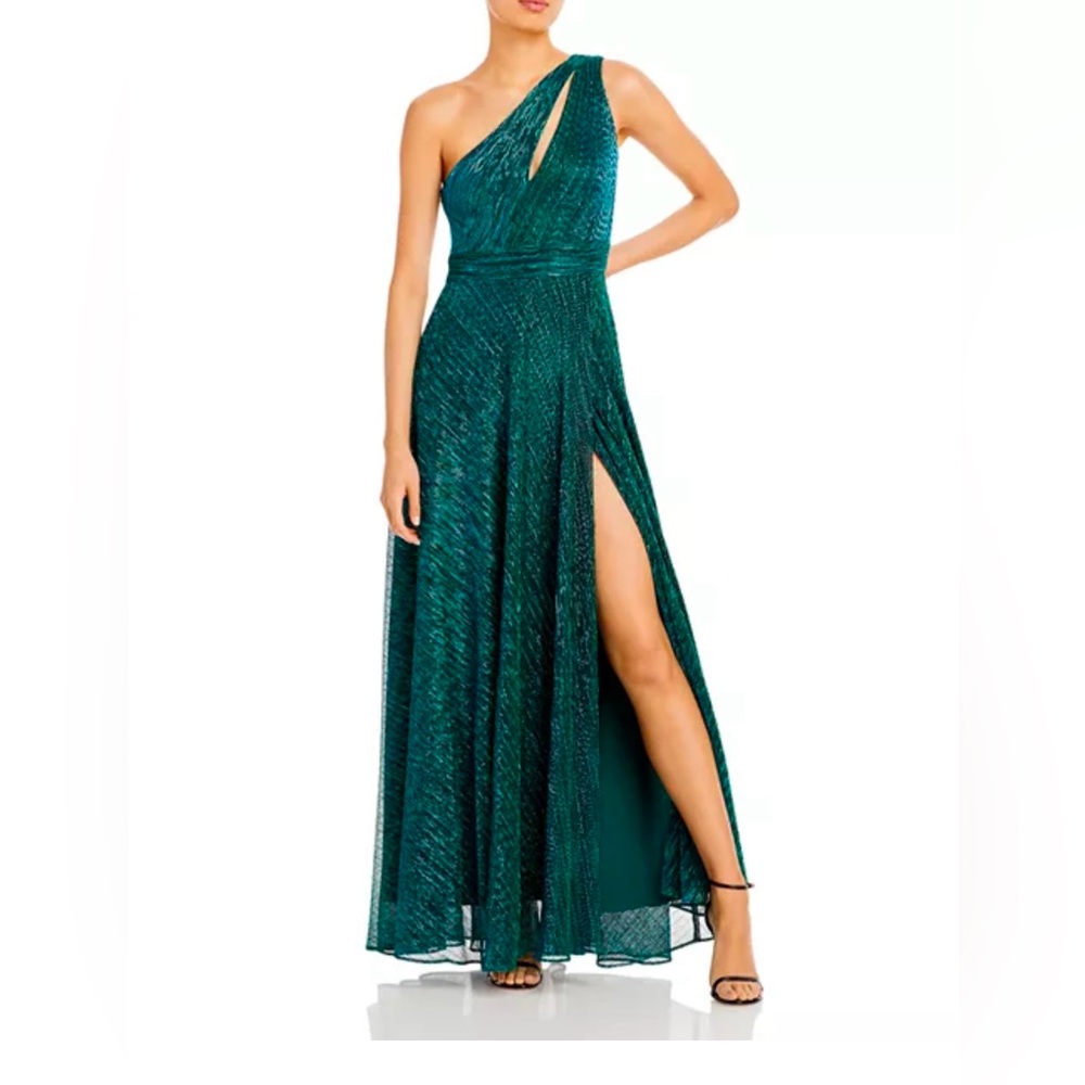 Aqua - One Shoulder Metallic Gown